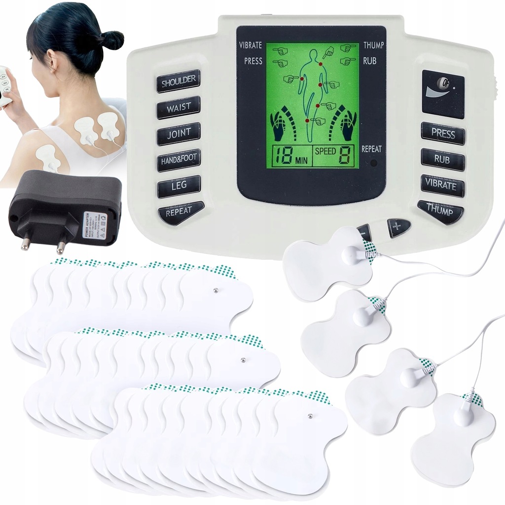 MASAŻER TENS EMS Elektrostymulator mięśni I nerwów stymulator ZESTAW XXL